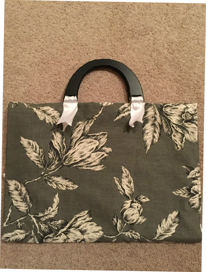 Handmade Tag Bag with botanical leaf print on khaki fabric